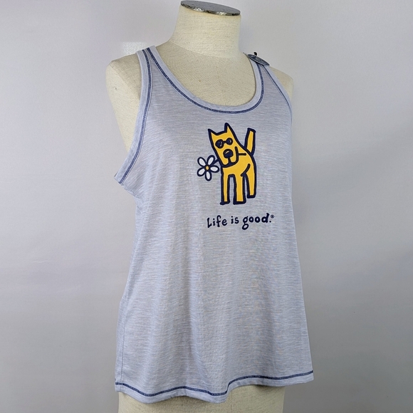 Life Is Good Dog Daisy Print Tank Top Sleep Lounge Grey Navy L NWT - Picture 5 of 9